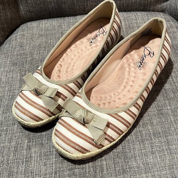 NWOT Beacon Fashion and Fit Espadrilles Jute Wedge Shoes 8.5M tan cream striped - Picture 1 of 11